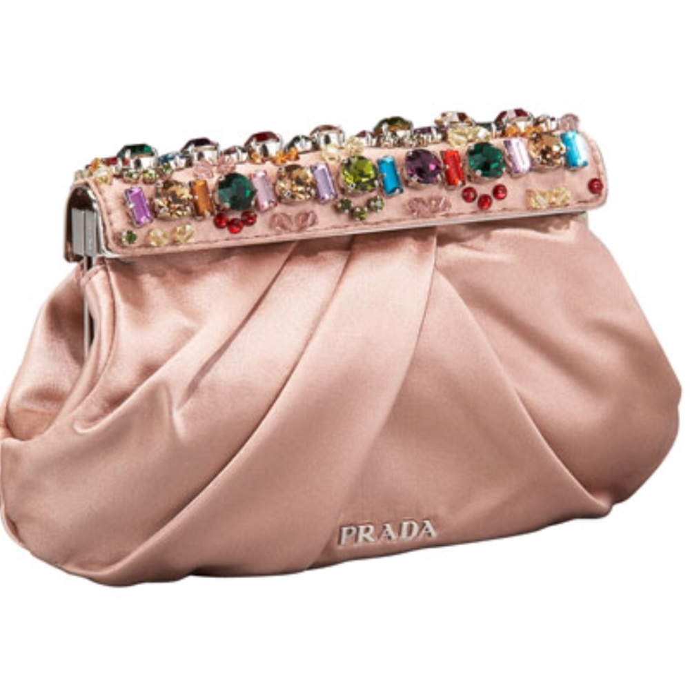 Prada - Raso Jeweled Clutch, Nudo/Nude